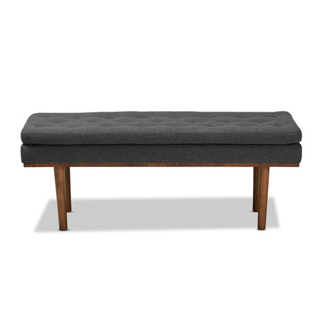 Baxton Studio Arne Mid-Century Dark Grey Upholstered Walnut Finished Bench 159-9837